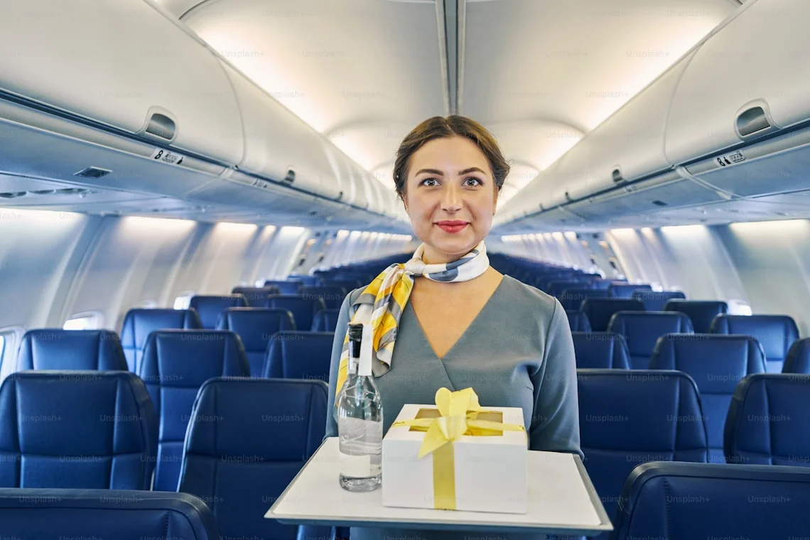 Flight attendant with tray